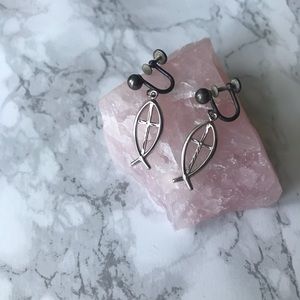 Vintage 925 Silver  Ster.Theda Ichthus Earrings